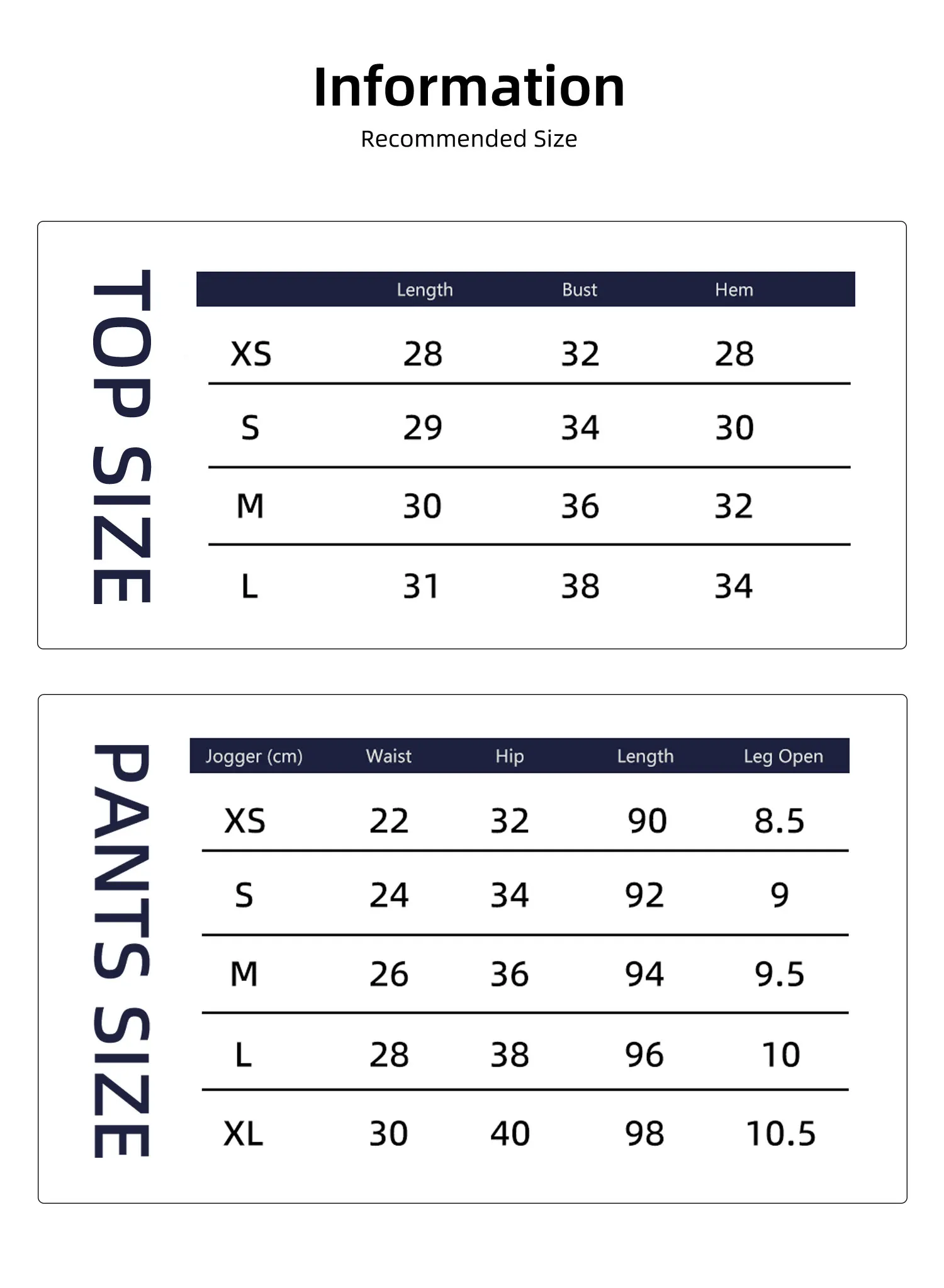 Size chart and fit details