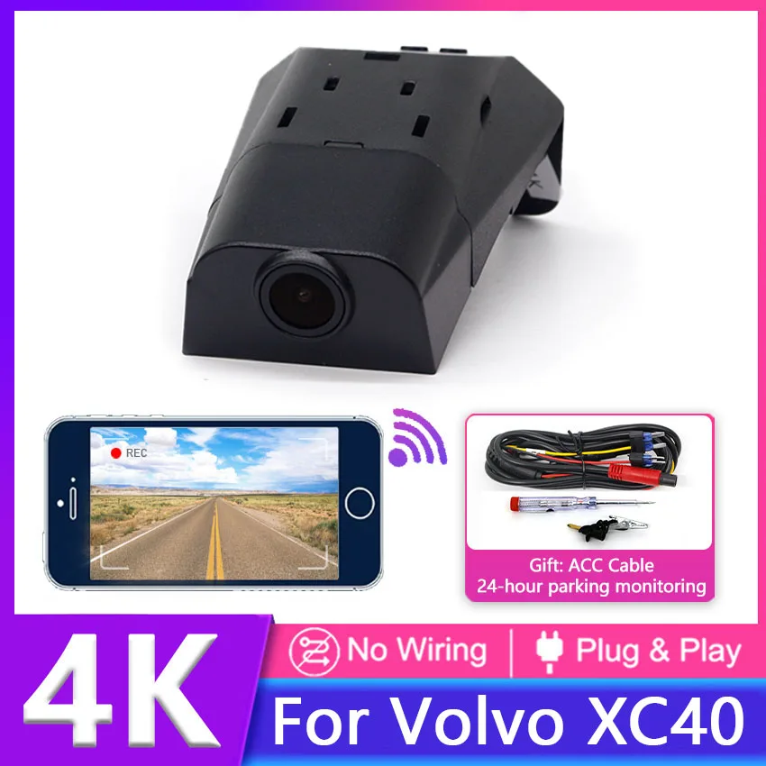 

For Volvo XC40 T3 2017~2021 2022 2023 Front and Rear 4K Dash Cam for Car Camera Recorder Dashcam WIFI Car Dvr Recording Devices