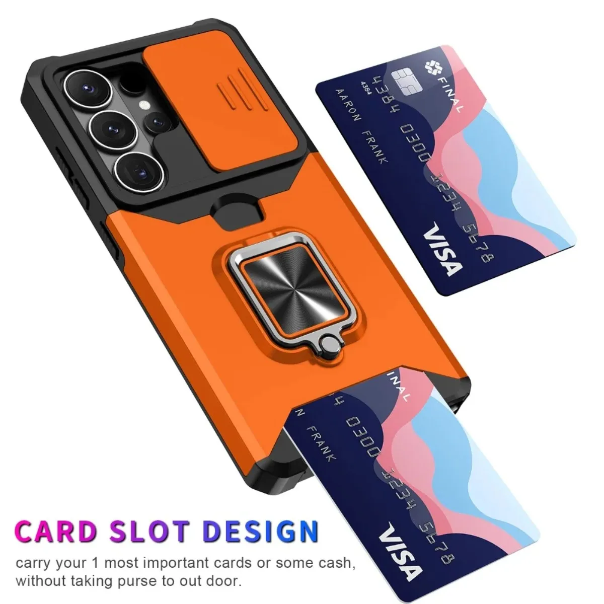 Card Slot Ring Holder Phone Case with Slide Camera Cover For Samsung Galaxy S26 Ultra S25 Edge S24 Plus S23 S22 S21 FE A57 A37 - view 5