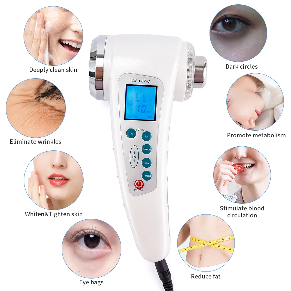 Ultrasound Galvanic Ion Skin Pores Cleaning Massager 7 LED Photon LCD 1Mhz&3Mhz Anti-wrinkle Facial Lifting Care Beauty Devices