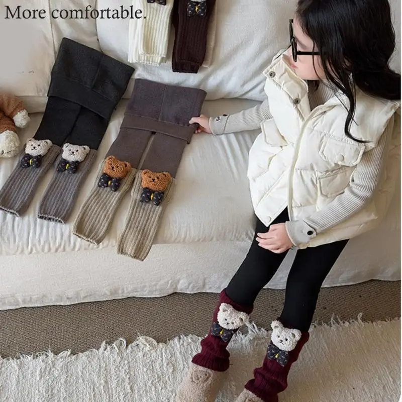 

Girls Striped Fleece Leg Warmers Windproof Warm Design Soft Cotton Elastic Cuffs Cold Weather Wear Trousers A2UB