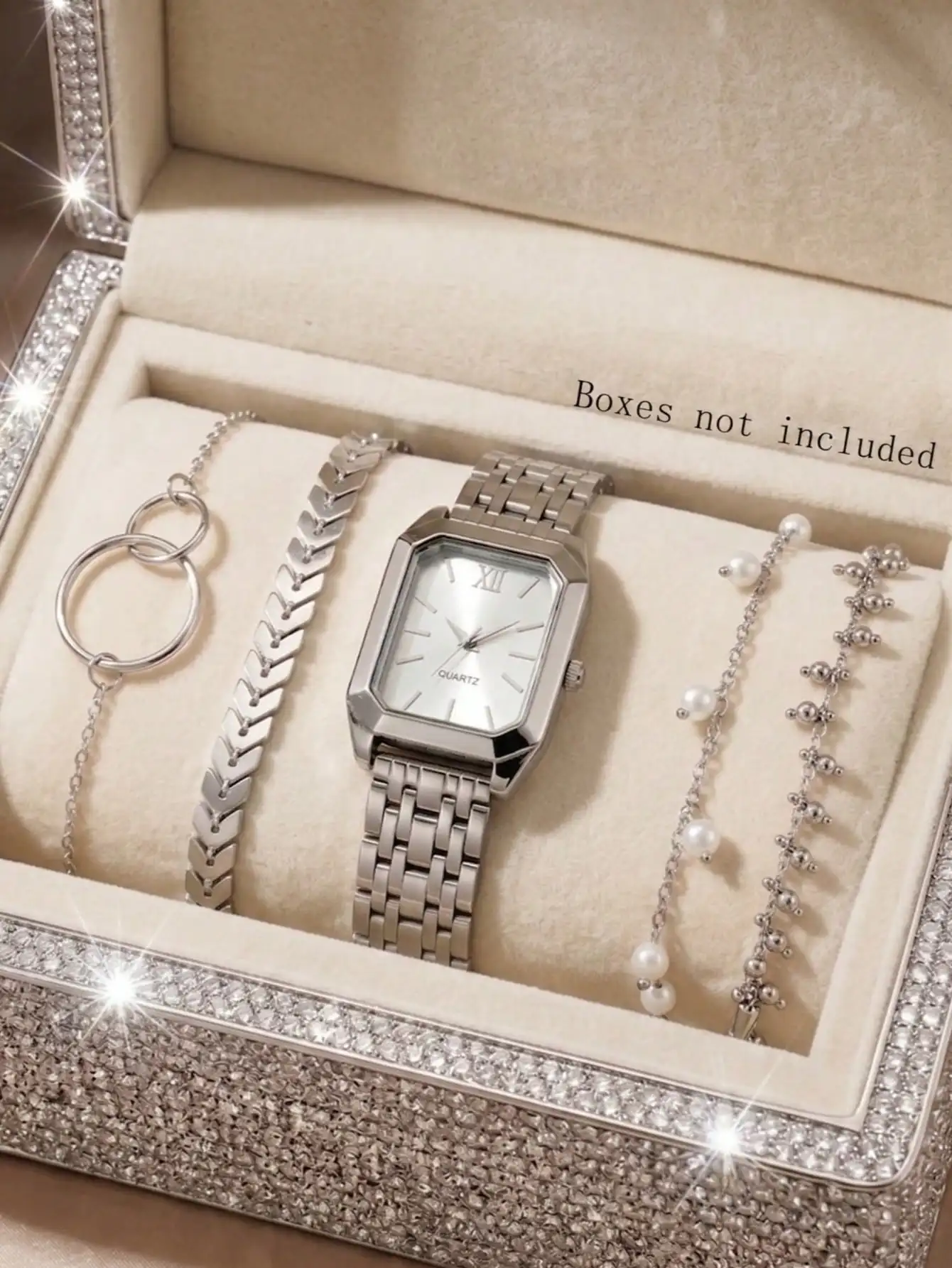 5Pcs Women's Quartz Watch Bracelet Set Elegant, Gorgeous, Minimalist, Retro Dial Used For Daily Wear