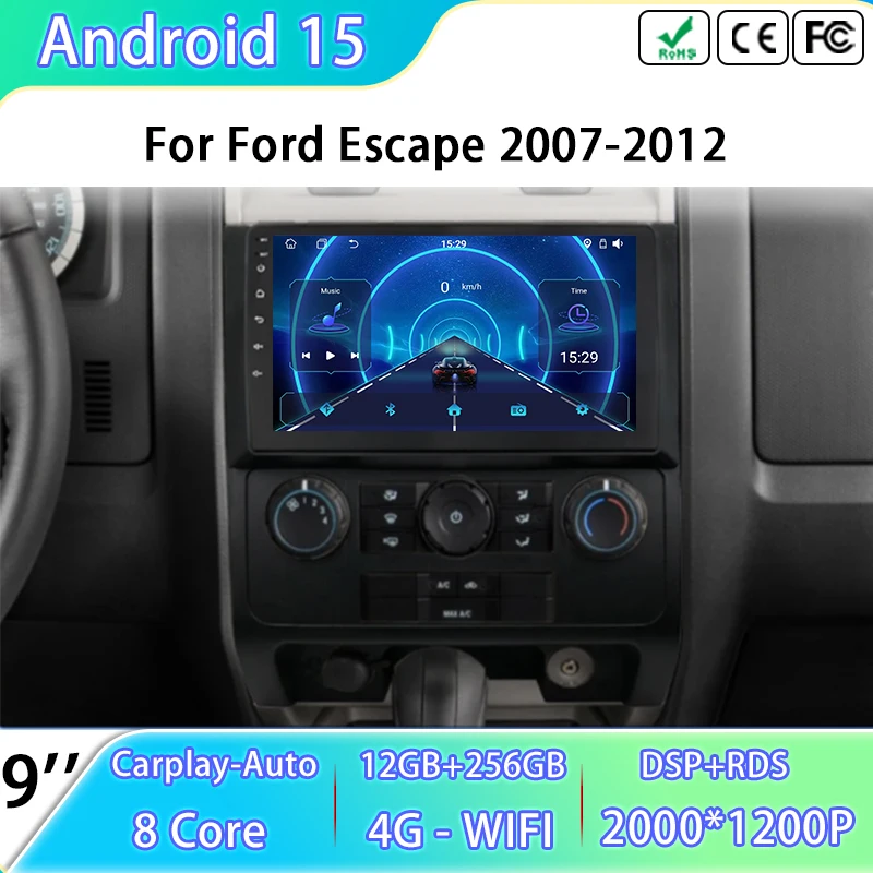 

Multimedia Video Player Stereo For Ford Escape 2007-2012 GPS Navigation Car Radio Android Auto Carplay 4G BT Head Unit No 2din