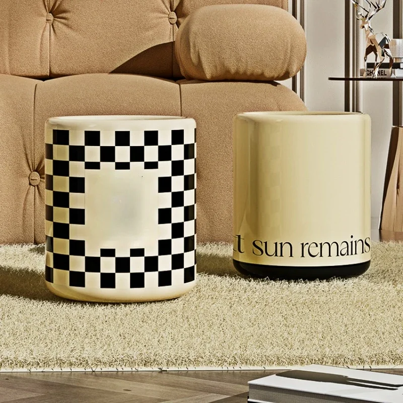 Nuoshi-Lidless Waste Bin for Living Room and Bedroom, High Beauty Checkered Design, Simple and Elegant Waste Solution, 12L