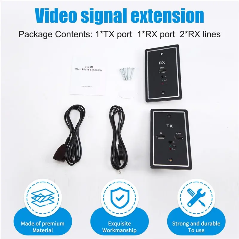 AT82--Compatible HD Wall Plate Extender 50M 1080P Wall Socket Panel Type High-Definition Network Cable Extender