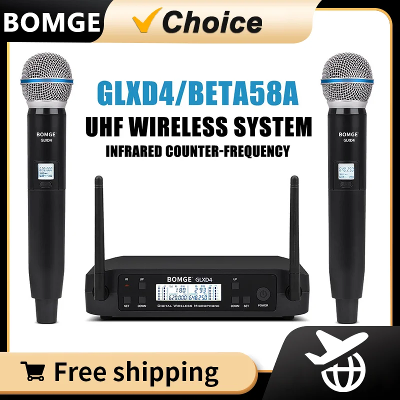 BOMGE Wireless Handheld Microphone GLXD4 UHF Professional Mic 600 Frequency Adjustable 80M For Stage Speech Wedding Show Band