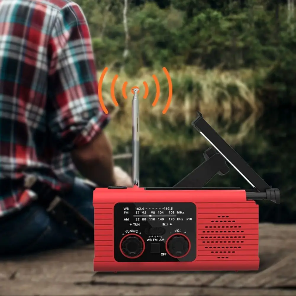 High Quality Solar Power Emergency Radio USB Charger FM AM Hand-cranked Radio SOS Alarm Plastic LED Flashlight Camping