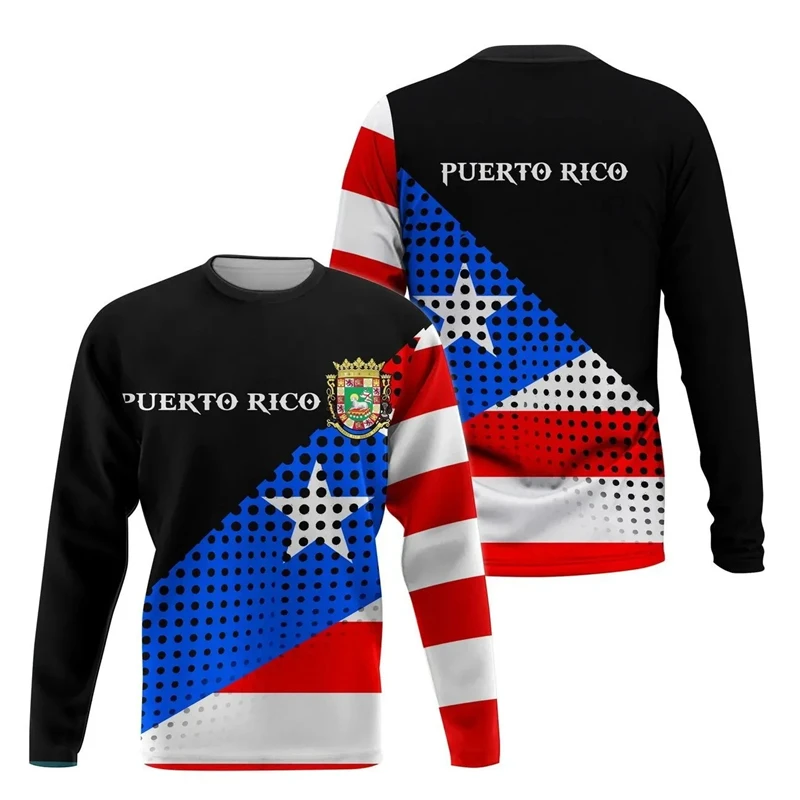 Puerto Rico Flag Graphic 3d Print Sweatshirt Men Fashion National Regional Element Unisex Casual Crewneck Pullovers Dropshipping