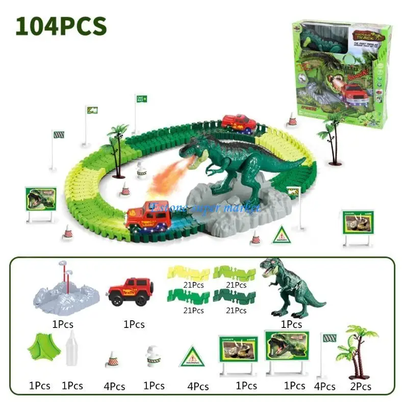 

090B DIY Race Track Set Kid’s Blocks Educational Dinosaur Toy for w/for t Simulated S