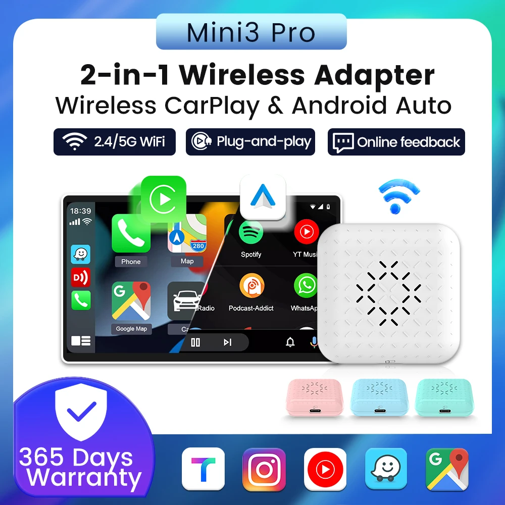 

Carlinkit 3.0 Mini Carplay Wireless Adapter Fast Connect Plug and Play for Toyota Mazda Nissan Camry Audi Kia IOS15 for Spotify