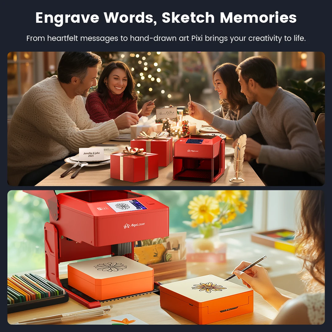 AlgoLaser PIXI 레이저 조각기 휴대용 3/5/10W 전원 덮힌 3.5" 터치 스크린 비즈니스 조각 기계 맞춤형 삽화 도구