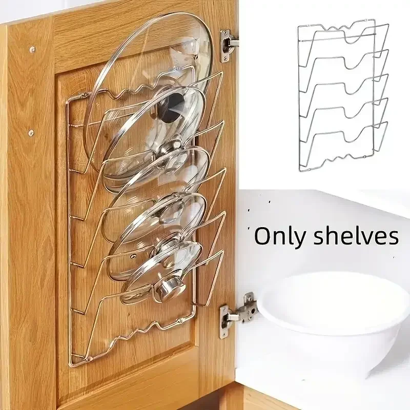 1PC 5-Layer Pot Cover Rack - Multifunctional Wall Mounted Kitchen Organizer Pot Lid Storage Shelf Kitchen Holders