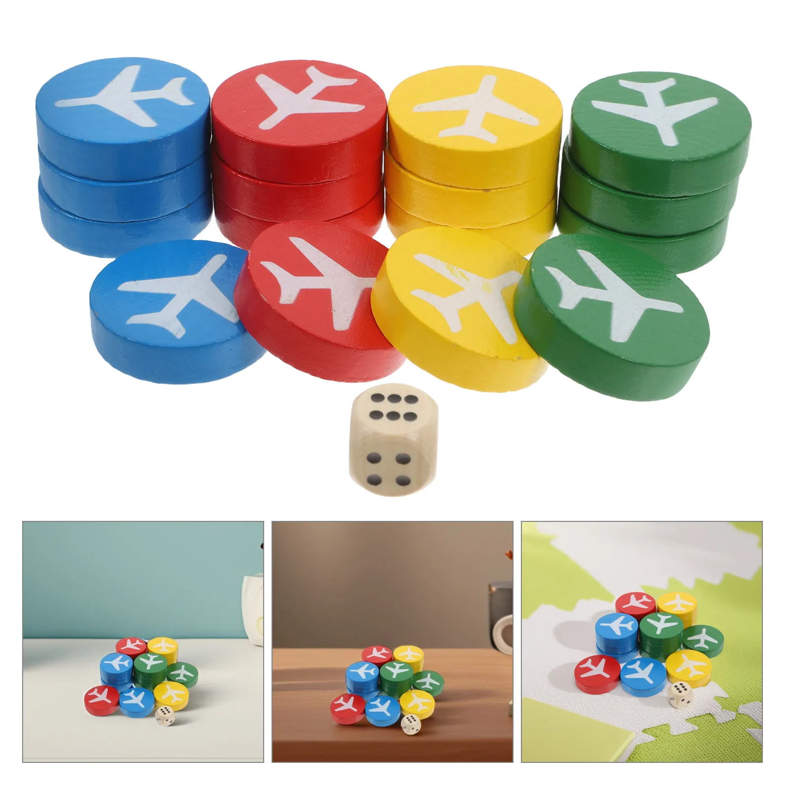 

16Pcs Wooden Intelligent Flying Chess Pieces Kids Educational Game Set for Home School Family Interaction Puzzle Mat Portable