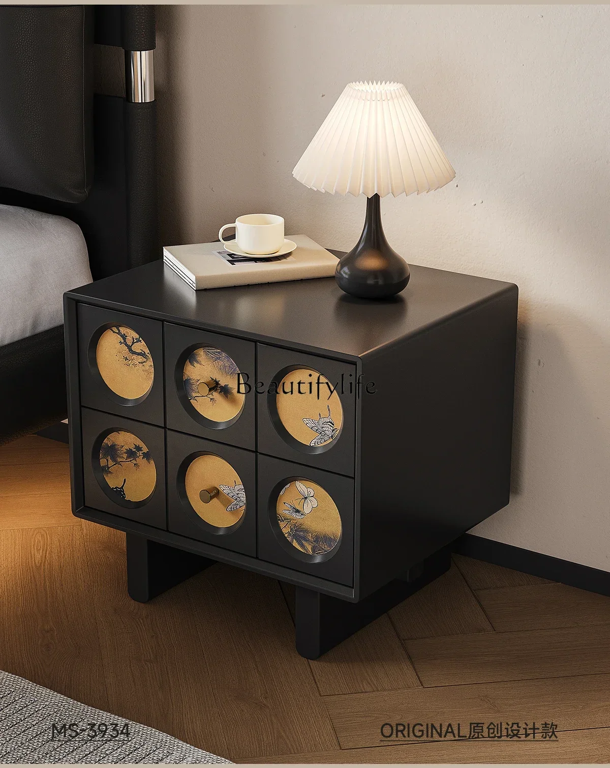 

LX Bedside table 2025 new solid wood black antique side cabinetSSS