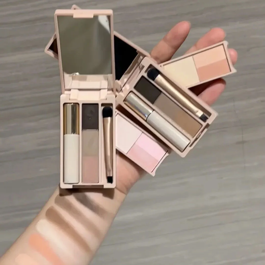 Judydoll Cipria Paleta Iluminador Bronzer Contorno Evidenziatore a lunga durata Tavolozza Masscara Set per trucco Blush con pennello