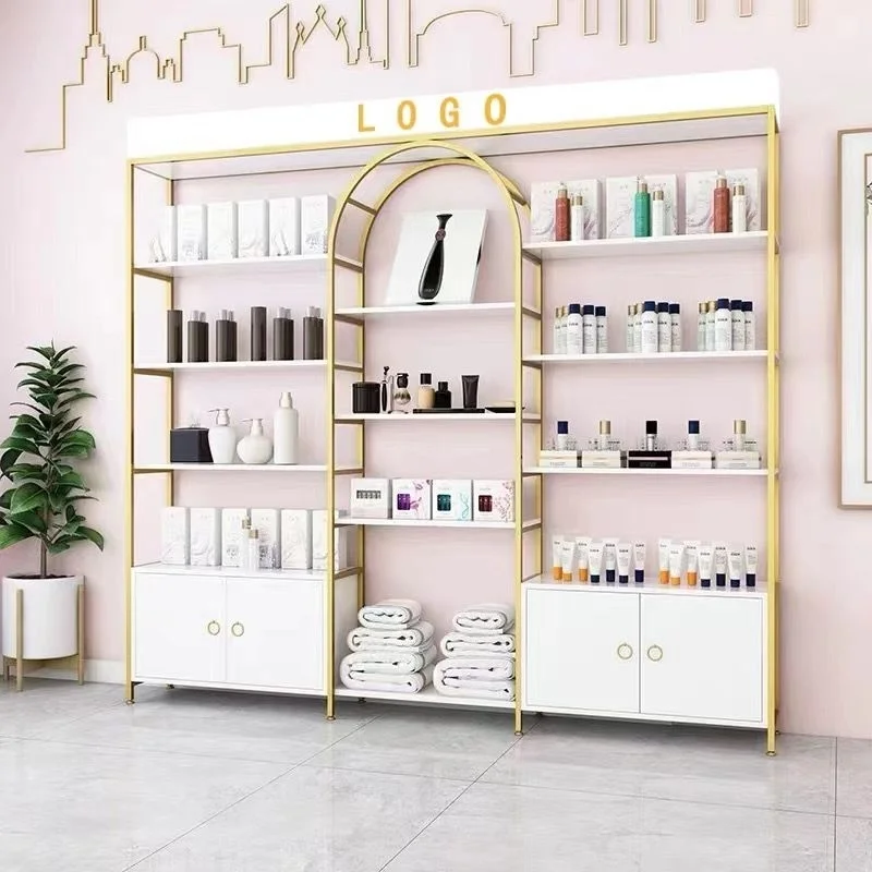 custom. [2098 People Collected] Beauty Salon Lighted Product Display Cabinet Cosmetics Hair Salon Shelf Display Rack Skincare Pr
