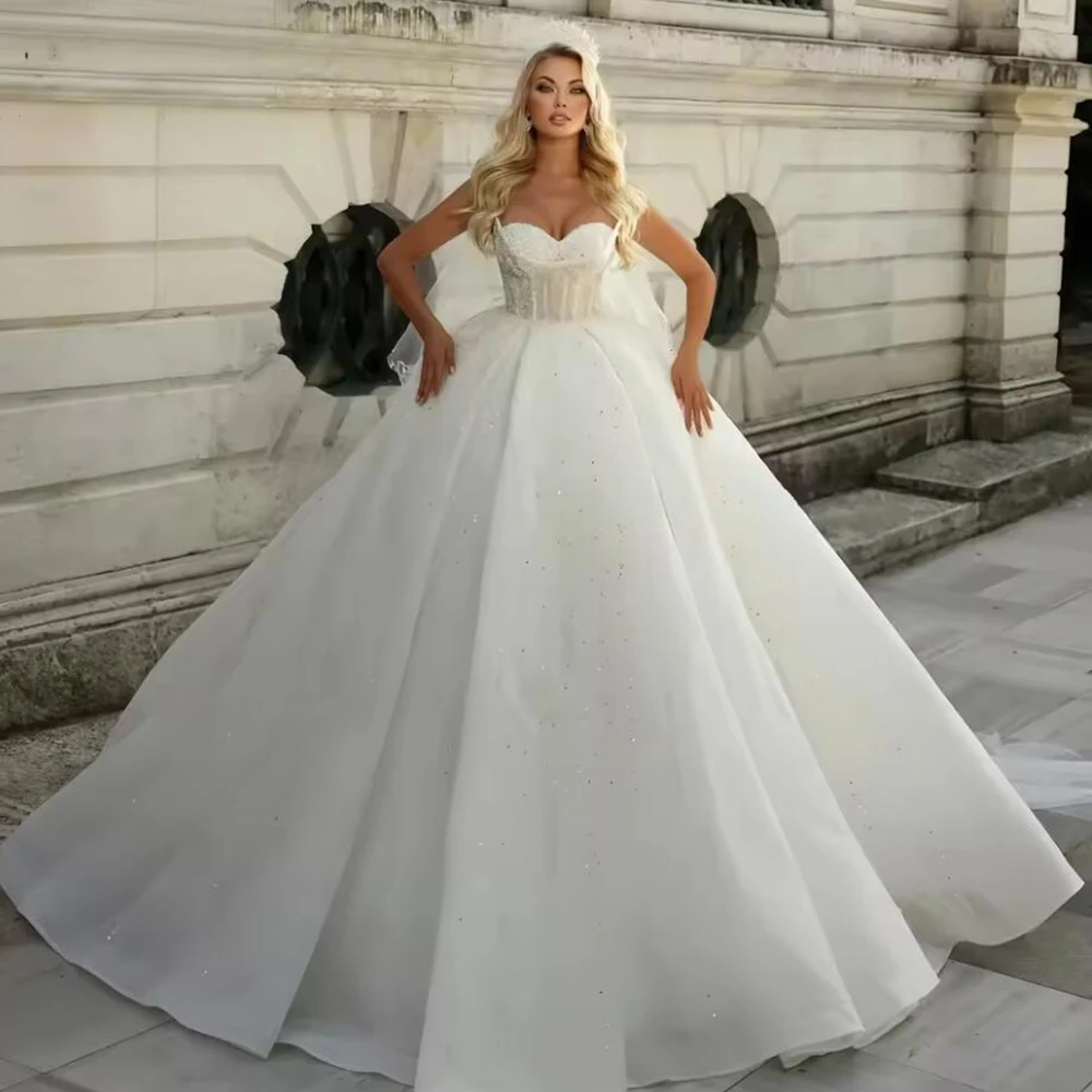 Charming Strapless Wedding Dress Sparkly Sequin Beading Brodal Gown Luxury Ball Gown Long Train Bride Tuxedo Vestidos De Novia