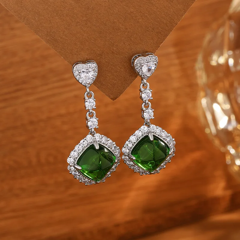

Square Emerald Cut CZ Earrings - 925 Sterling Silver Sugar Tower Drop Dangle, Bridal Gift for Women, Edgy Girl