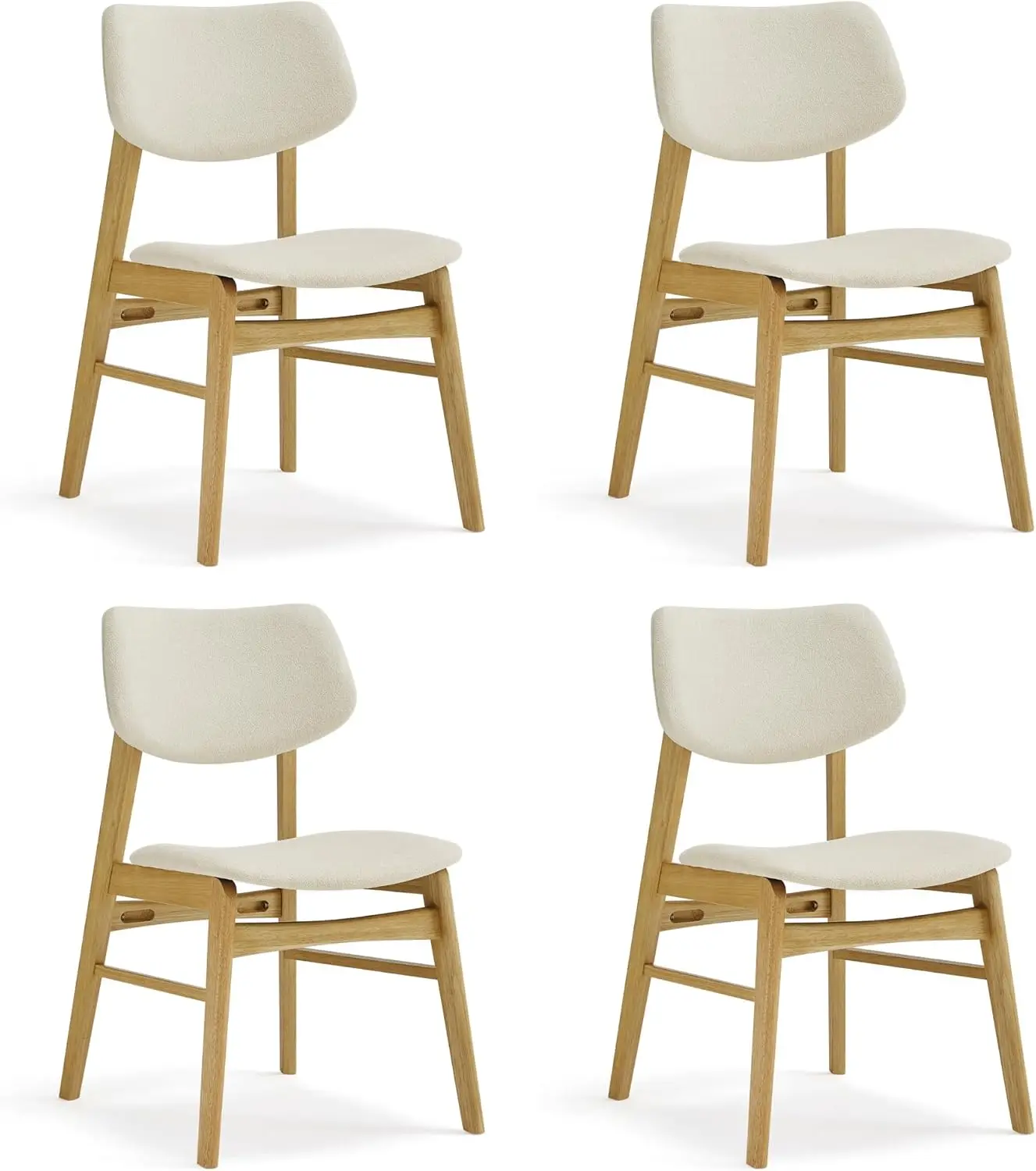 Set of 4 Modern Upholstered Dining Chairs, Solid Oak Wood with Soft Cushion Backrest for Kitchen Restaurant Cafe