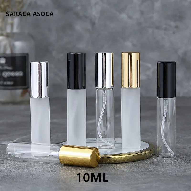 10Ml/Cc 100 Stks/partij Ijs Vorst Glazen Sproeier Spray Parfum Navulbare Flessen Aluminium Flessendoppen Strook En Glod Kleur