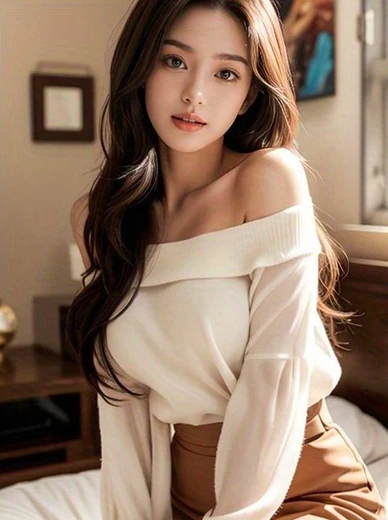 2D Metal Tin Sign - Vintage Off Shoulder Knit Top Brown Pants Lady Indoor Bedroom Cafe Home Wall Decor Plaque