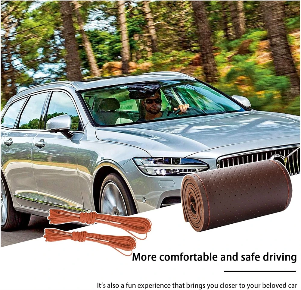 العالمي جديلة غطاء عجلة القيادة 38 سنتيمتر الجلود اليد الخياطة غطاء عجلة القيادة جلد البقر الحقيقي مع الإبر الموضوع #5