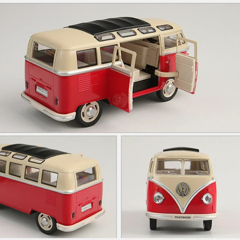 

T1 автобус из сплава, модель Volkswagen Pullback, звуковой свет, игрушечный автомобиль, имитация 1:24, подарок на день рождения, детский мальчик, литой под давлением миниатюрный Voiture