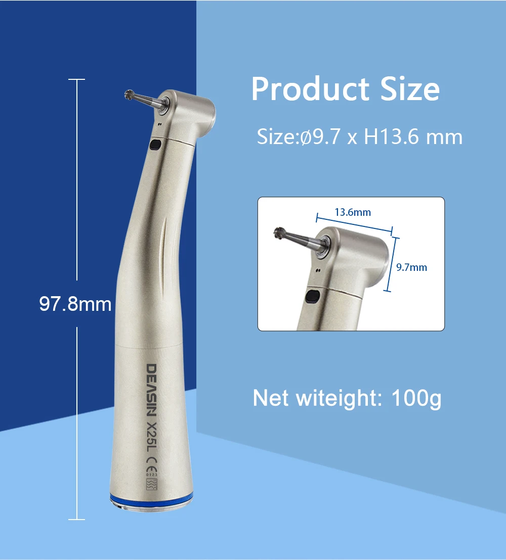 X25/X25L Dental 1:1 Winkelstück mit blauem Ring, niedriger Drehzahl, mit/ohne LED, Glasfaser-Luftturbinen-Dentalwerkzeuge – Detail 2