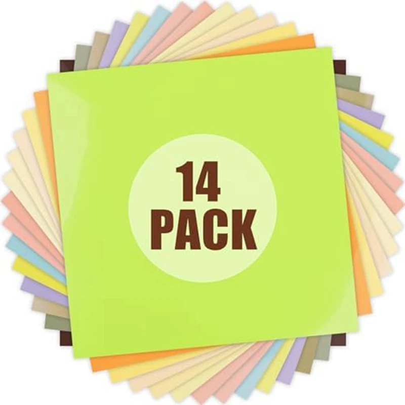 Assorted Heat Transfer Vinyl Set HTV Vinyl Iron-On Set For T-Shirts, Hats, Apparel, 14 Vinyl Sheets