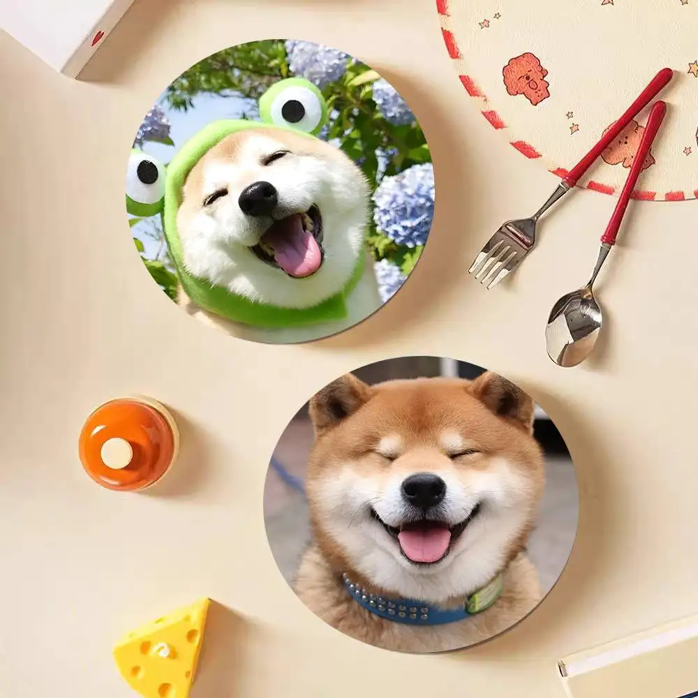 Cute Dog Round Wooden Coasters Suitable For Restaurants And Coffee Home Gift Choice Holidays