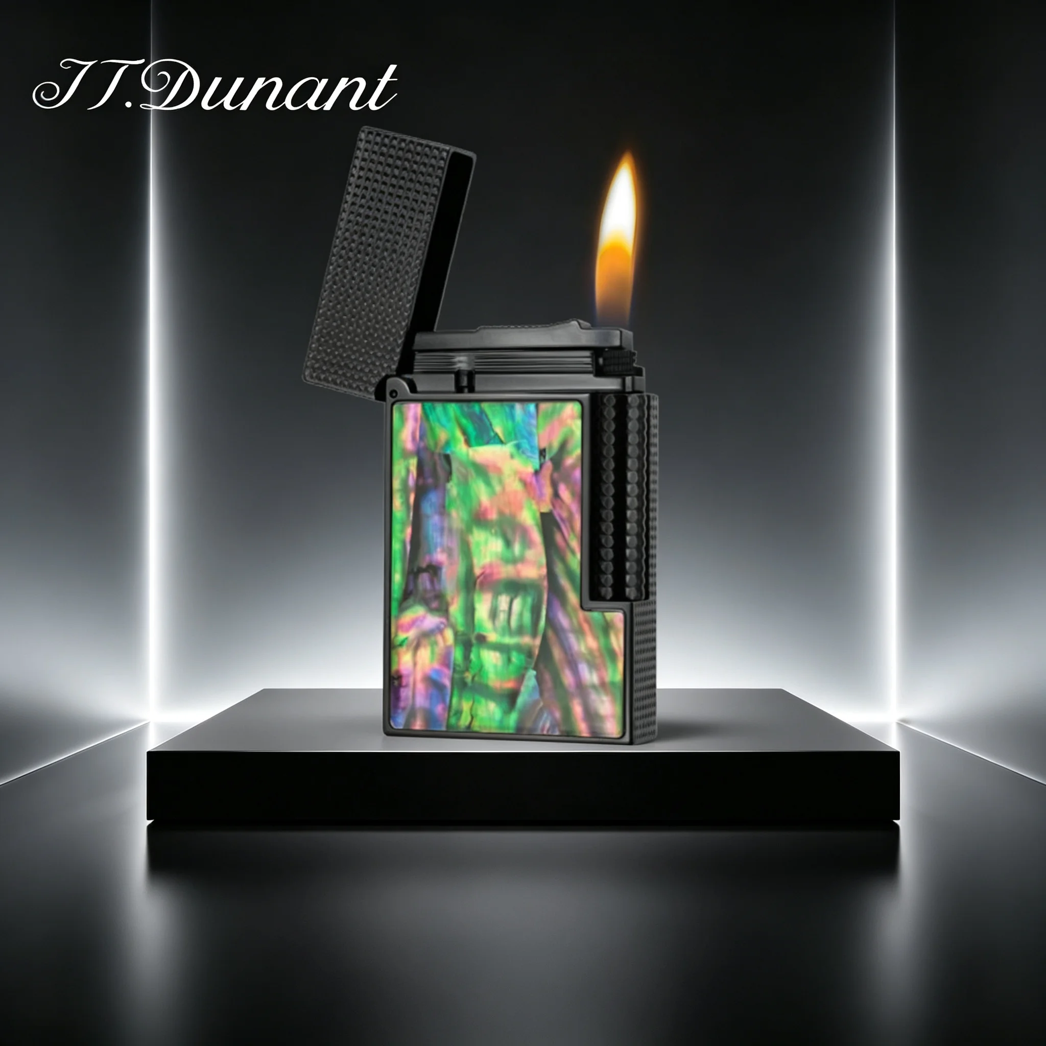 JT.Dunant Lighter Elegant Crisp Ding Sound Cigarette Natural Abalone Shell Butane Gas Lighter Luxury Smoking Gift for Men