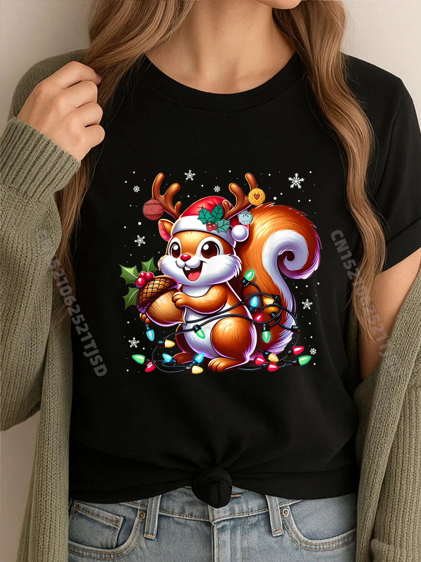 

Забавная белка, рождественские огни, декор, пижама для любителей белки, футболка с надписью, мужская и женская одежда