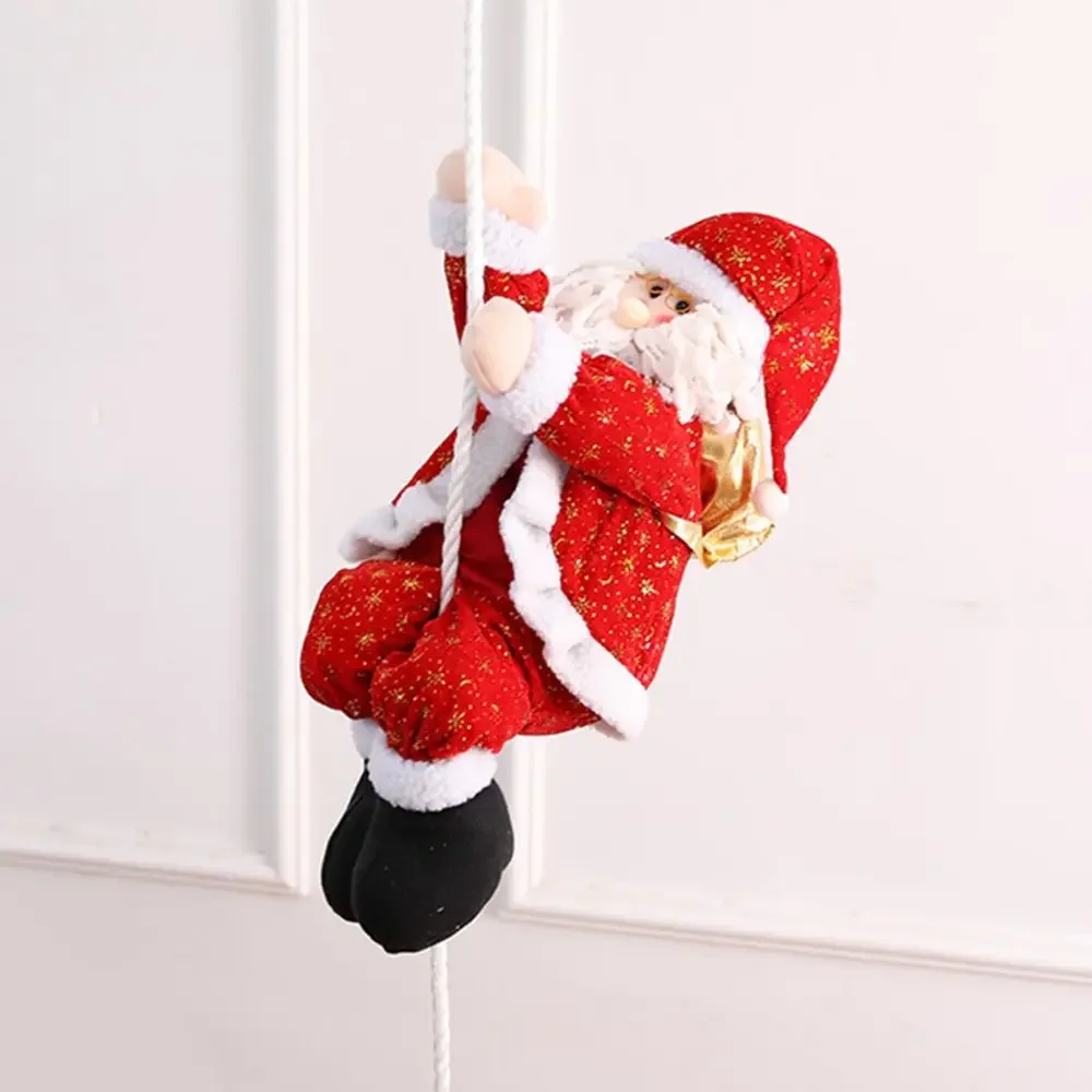 Cartoon Santa Doll Pendant Christmas Tree Decorations Funny Santa Claus Climbing on Rope Plush Doll Toy for Home Wall Window