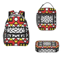 Kizomba Samakaka Ankara Backpacks Boys Girls Bookbag Children School Bag Cartoon Kids Rucksack Lunch Bag Pen Bag Three-Piece Set
