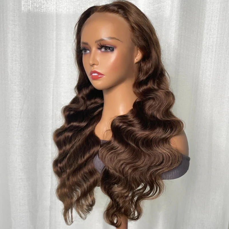 28 30 Inch Chocolate Brown 13x4 Lace Front Wig Brazilian Pre Plucked HD Transparent Lace Frontal Wigs Dark Brown Body Wave Wigs