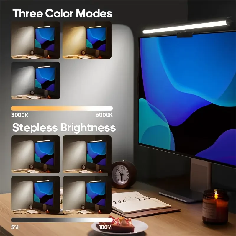 LED Computer Screen Hanging Light Bar USB Monitor Light Bar Touch 3 Color Dimming Computer Monitor Lamp for Home Office Gaming view 5