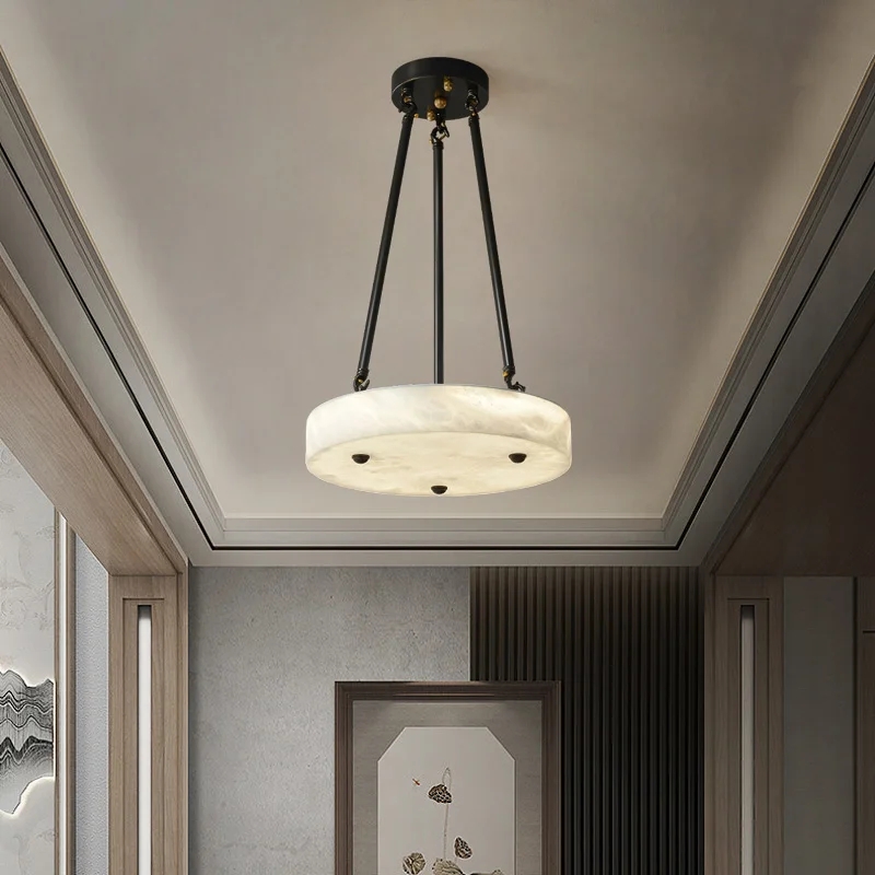 

Spanish Marble All Copper Chandelier Bedroom Modern New Chinese Minimalist Study Corridor Hallway Retro Lighting Fixtures LED