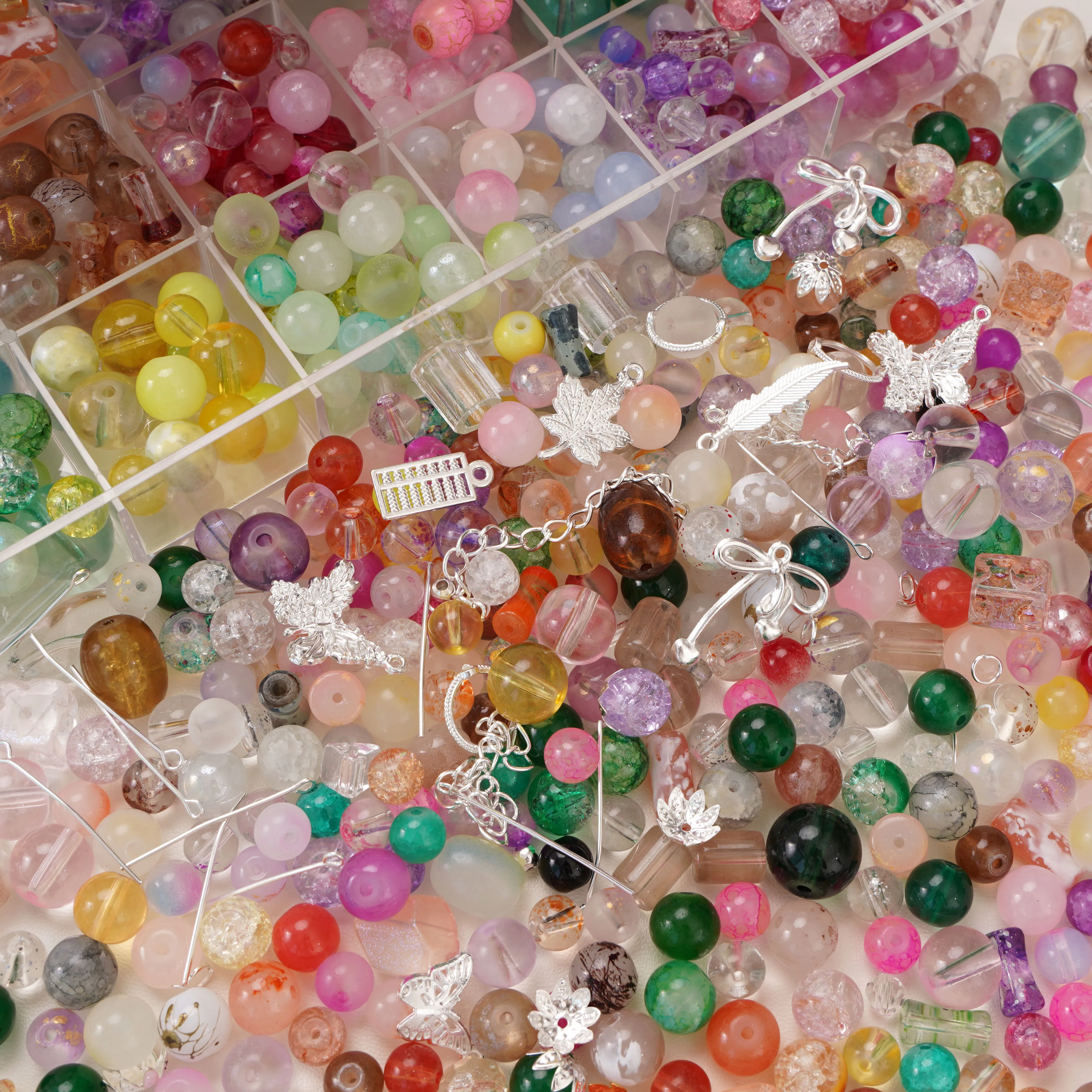 Colored glass bead alloy bead scattered bead mixed material package DIY handmade bracelet small jewelry silver accessories