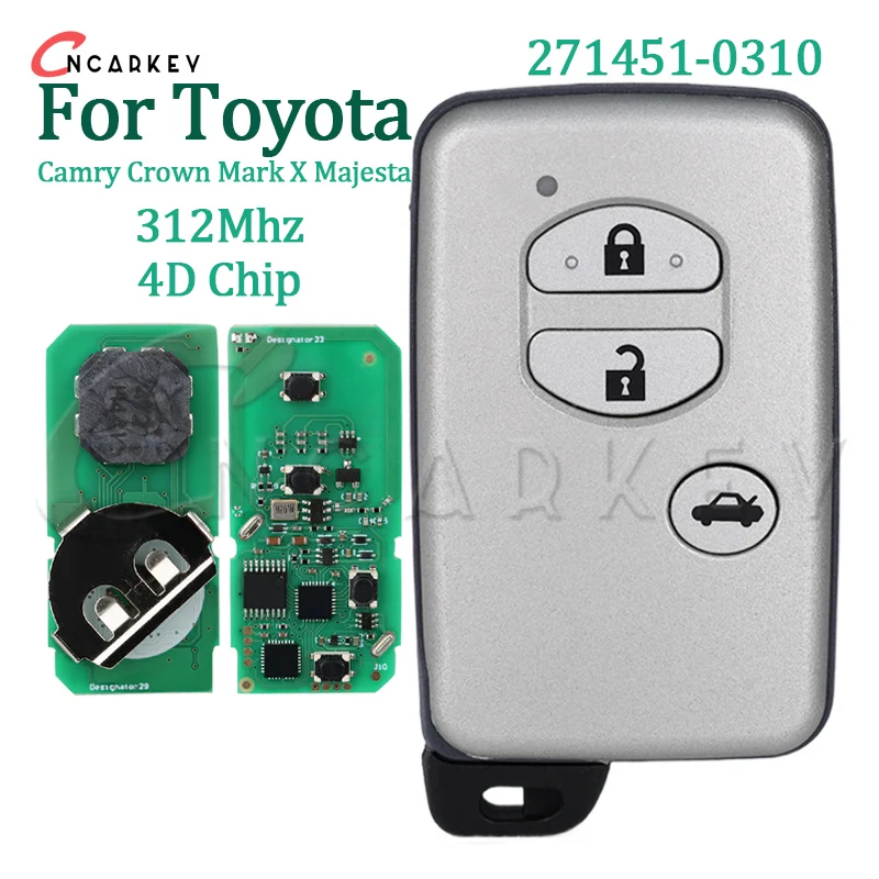 Smart Card Remote Car For Toyota Camry Crown Mark X Majesta Japanese imported 2005-2010 312mhz ID74 Chip 271451-0310 Key Fob