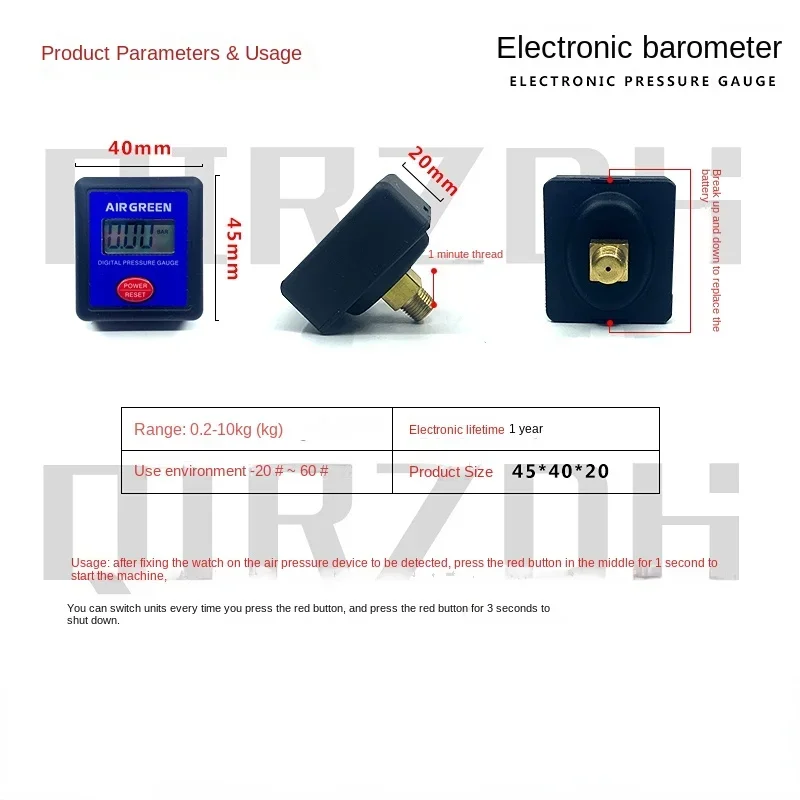 High Precision Spray Gun Pressure Regulating Gauge Electronic Air Pressure Gauge Digital Display Meter Inflatable Air Compressor