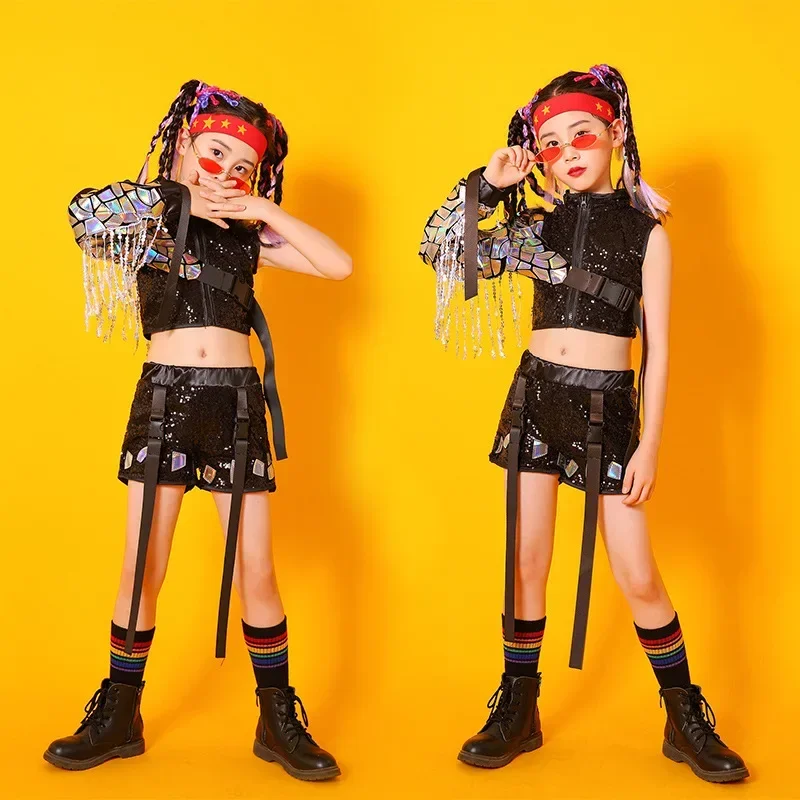 

Kpop HipHop Dance Jazz Street Dance Wear Stage Performance Costume Kids Girls Jazz Suit Costume Catwalk Dancer