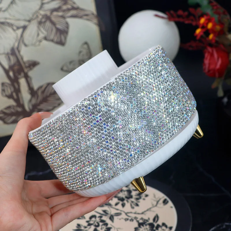 Diamond-encrusted Makeup Brush Storage Bucket, Dust-proof Cosmetics Storage, Rotating Table, Dressing Table Storage Box