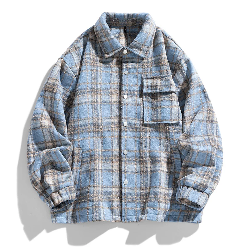 2024 New Japanese Vintage Plaid Jacket Men's Coat Fashion Brand Loose Large Size Casual Student Couple Coat Casual Daily Coat