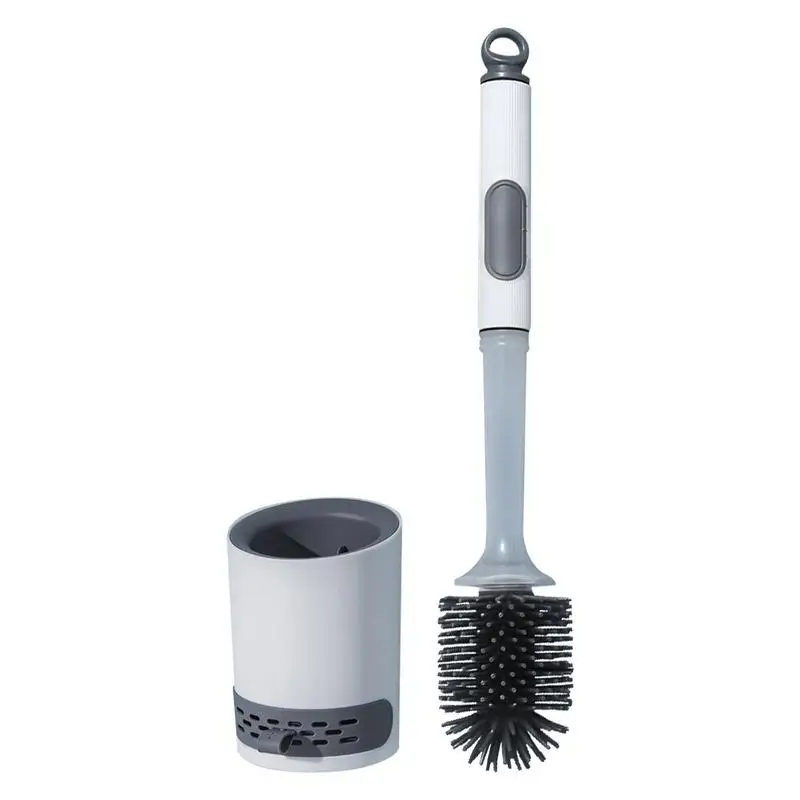 Toilet Brush Silicone Dispenses Gel Liquid Toilet Cleaner Wall-Mounted No-Slip Long Handle Toilet Brushes Bathroom Cleaning