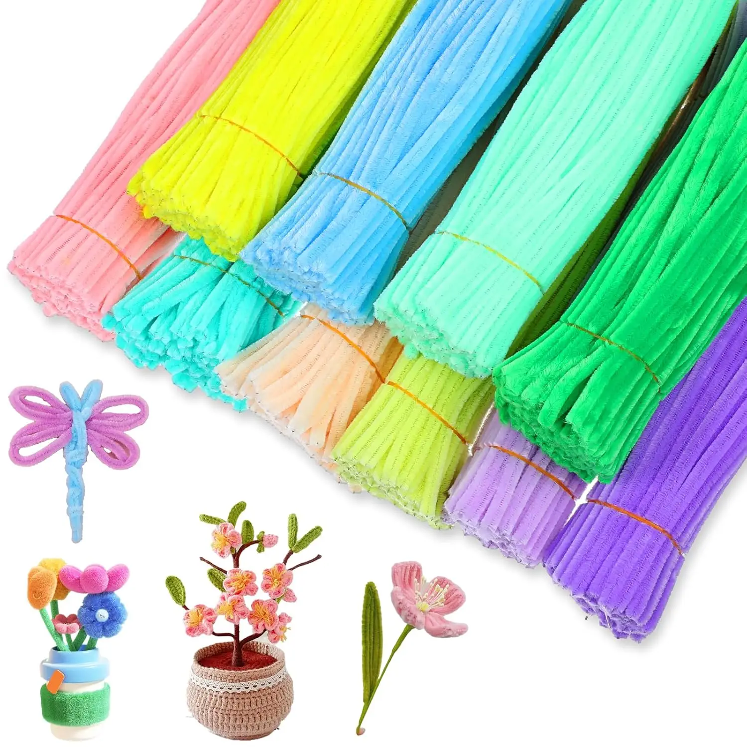 500/1000 Stück Pastell-Macaron-Pfeifenreiniger, Chenille-Stiele, 11,8 Zoll große Pfeifenreiniger, Blumen, verschiedene Fuzzy-Sticks für Heimwerker