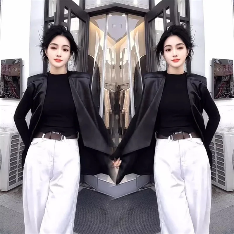 Fashion Loose PU Leather Jacket Vest Female 2026 Spring Autumn New Black Leather Coat Camisole Casual Top Outwear Waistcoat