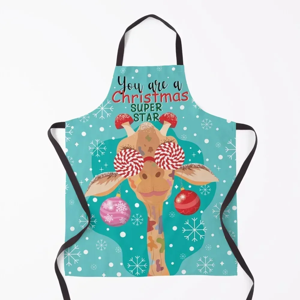 

Christmas Funny Giraffe - Christmas Super Star Giraffe Apron Women's kindergarten teacher Novelties Kitchen And Home Apron