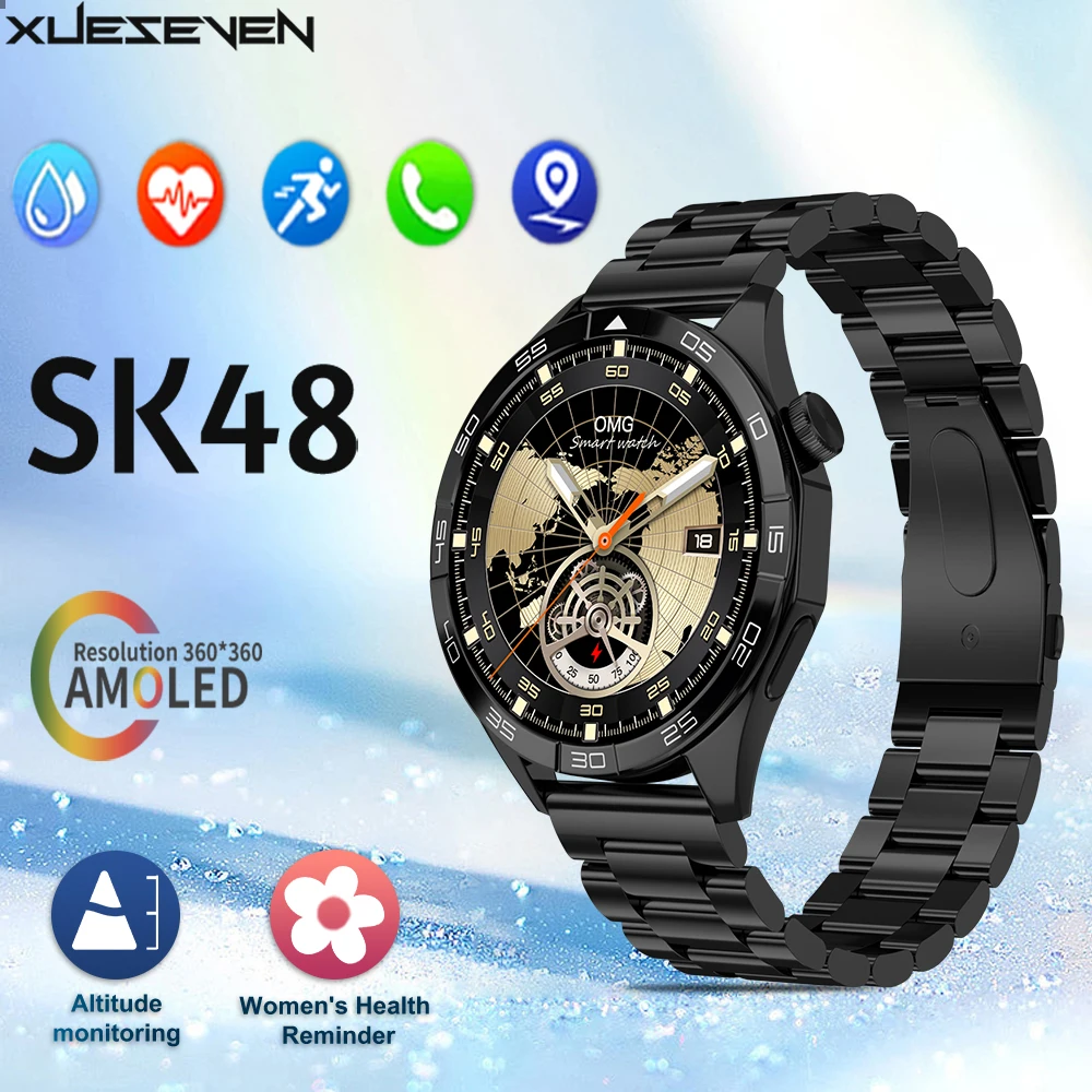 

XUESEVEN SK48 1.62-inch smartwatch NFC Bluetooth call GPS Track compass heart rate sport waterproof for Android IOS men's watch