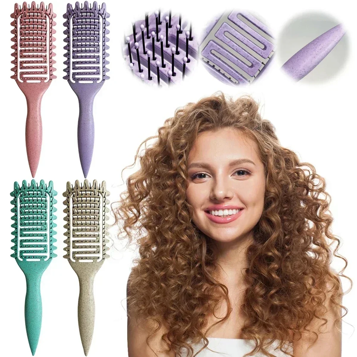 Salon 3 In1 Hollow Out Detangling Hair Brush Curl Define Styling Comb Women Curly Wet Tangled Hair Comb Barbershop Styling Tools