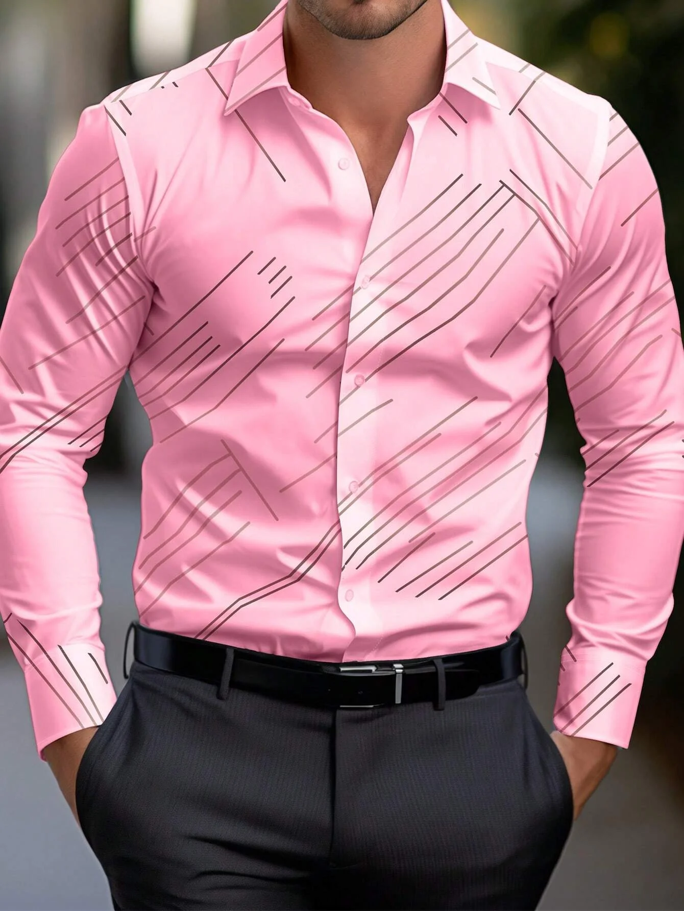 Summer new men\'s shirt 12 color long-sleeved striped striped lapel Hawaiian resort, fashionable casual comfort XS-6XL